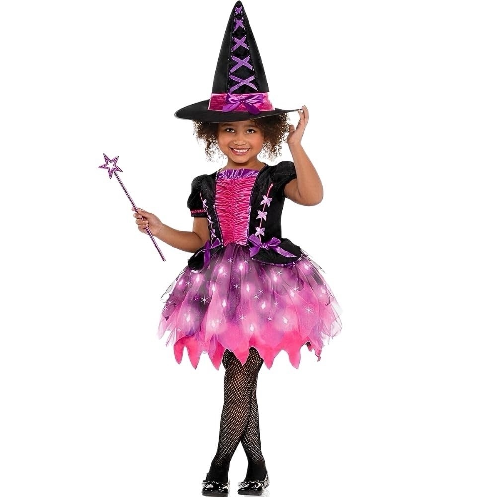 Spooktacular Creations Light Up Witch Costume Girls 3T Purple Black Halloween